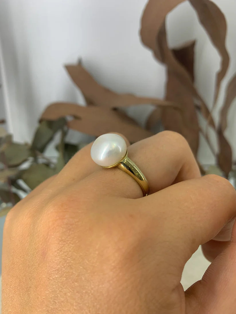 Large Pearl Ring Yellow Gold Large Fresh Water Pearl Ring