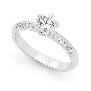 Engagement Ring with Double Row bead set shoulder 0.75ct Centre