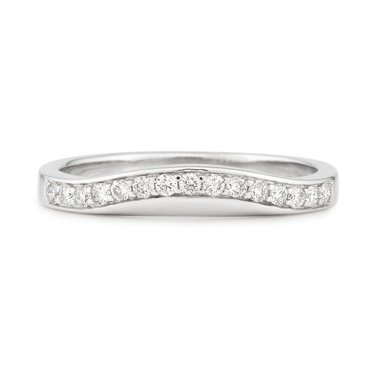 Curved pave set fitted wedding band diamond set White Gold