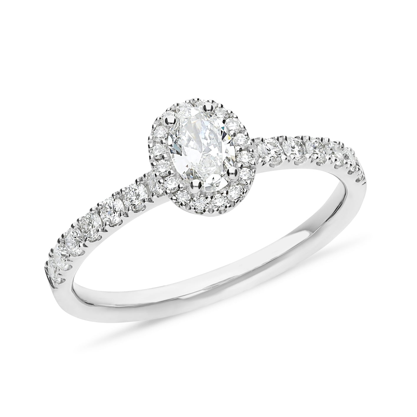 Oval Diamond Ring With Diamond Halo And Band