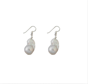 Large baroque pearl earrings silver