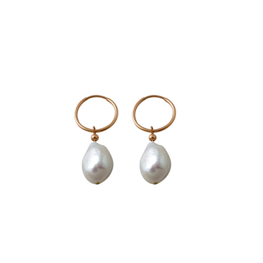 Hoop Earrings With Baroque Pearl