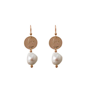 Coin Earrings With Baroque Pearl