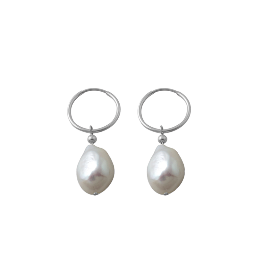 Hoop Earrings With Baroque Pearl