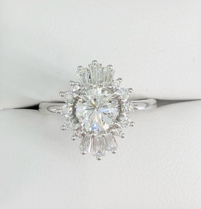 Custom Design 1ct Centre with Tapered Baguette and Round Diamond Halo