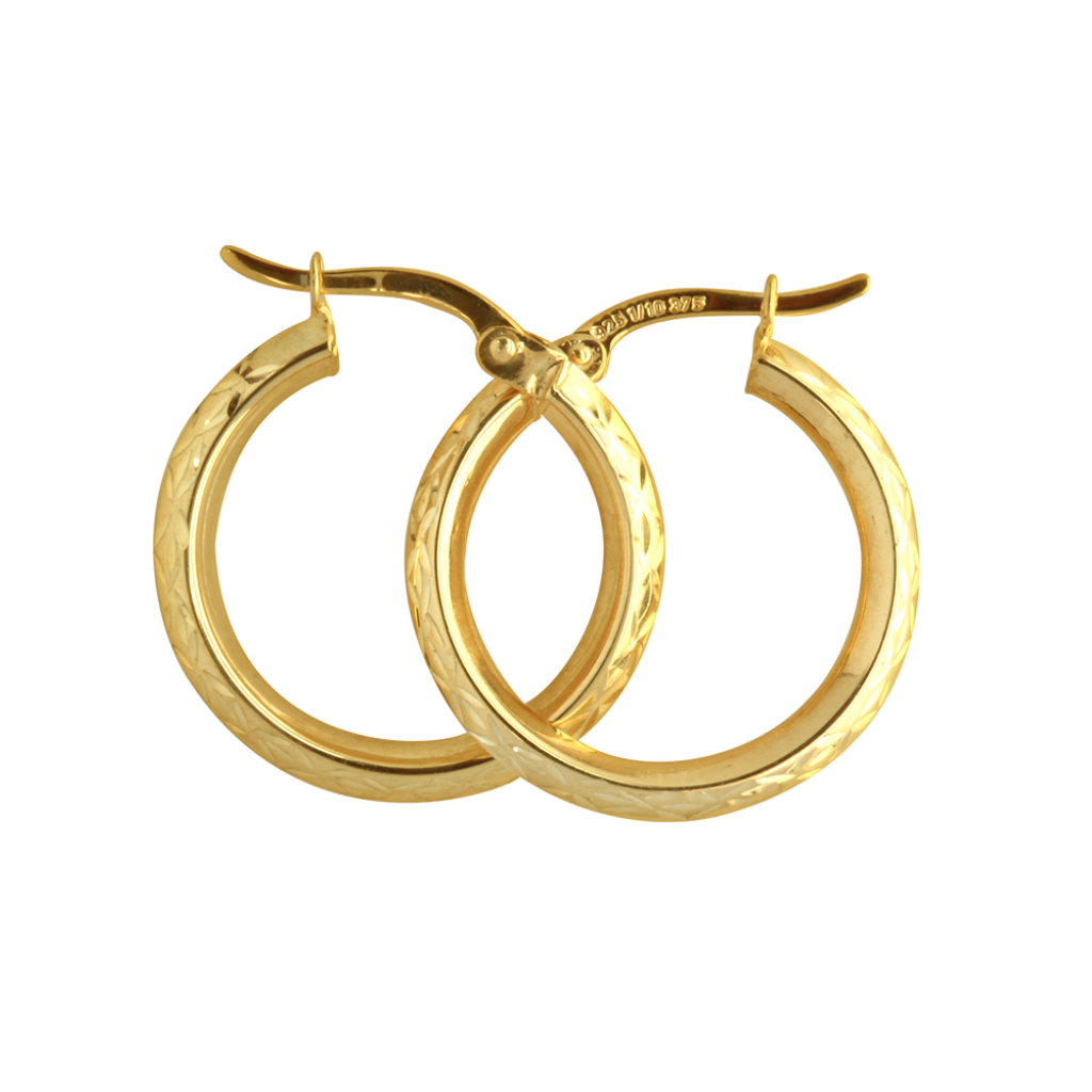 9Y Gold Toned Etched Design Hoops
