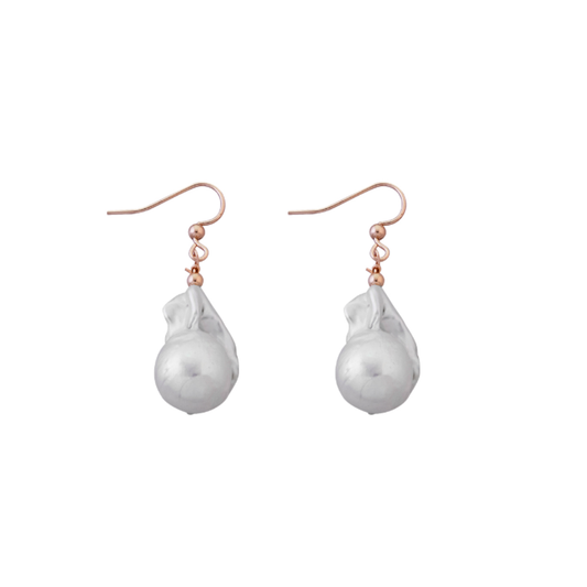 Large Baroque Pearl Earrings, Rose Gold