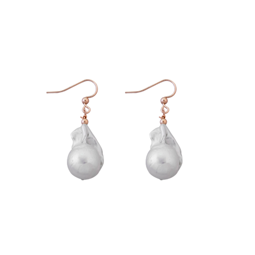 Large Baroque Pearl Earrings, Rose Gold
