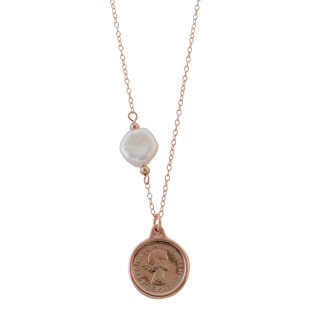 Threepence Necklace with Keshi Pearl