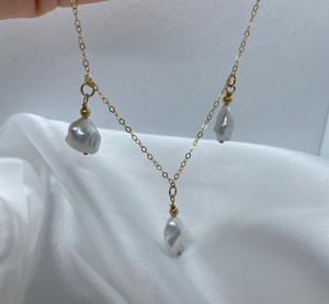 Keshi pearl trio necklace in gold filled