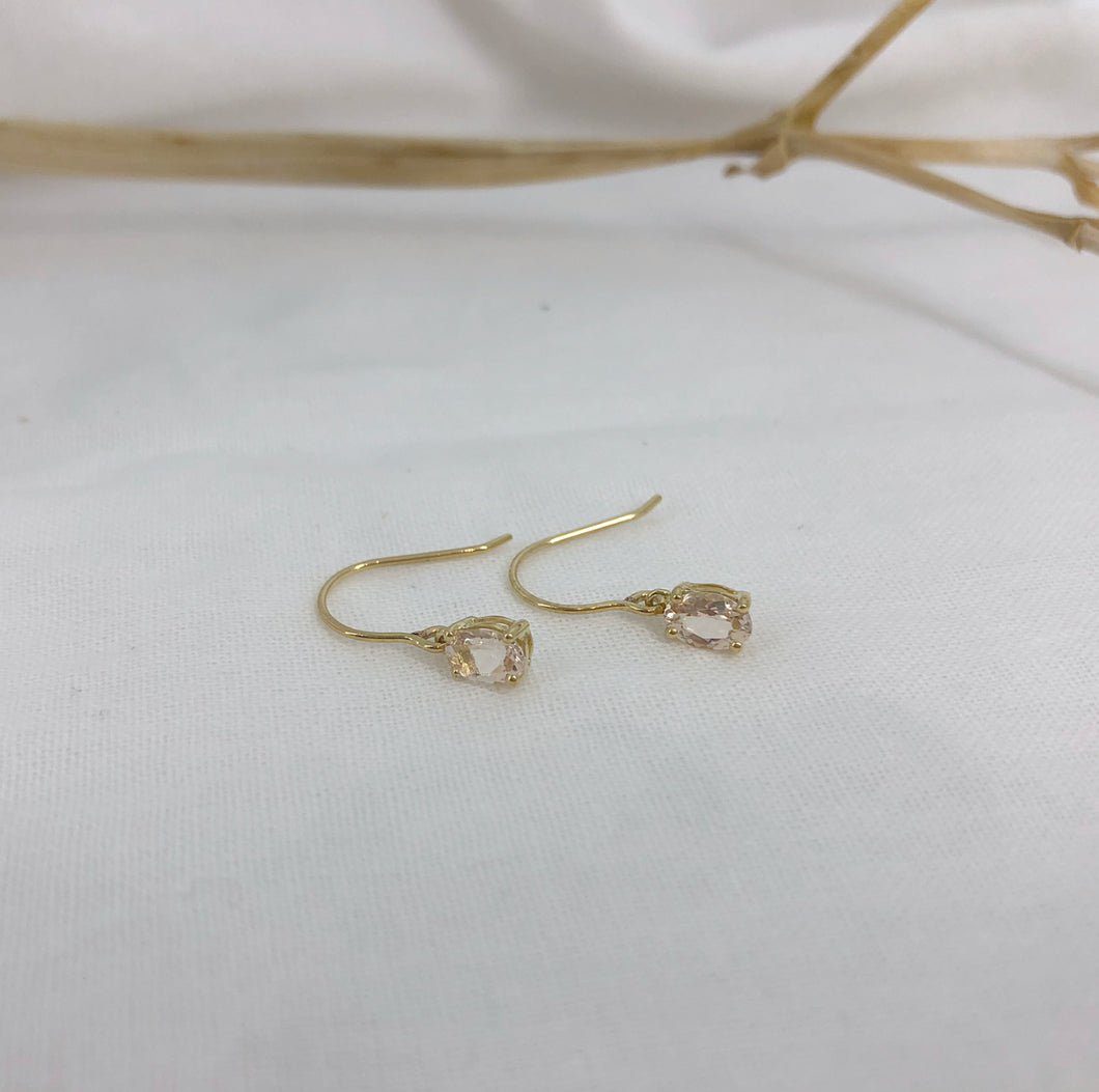 Gold and morganite oval drop earrings