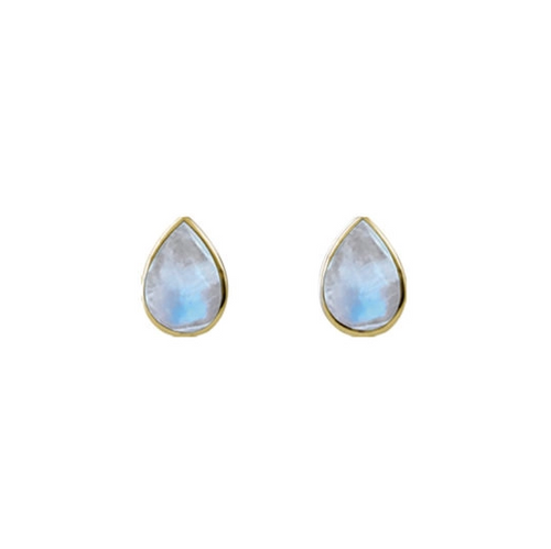 Cased Moonstone Pear Studs Gold tone