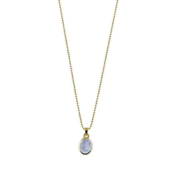 Fine Ball Necklace with Oval Moonstone Yellow Gold