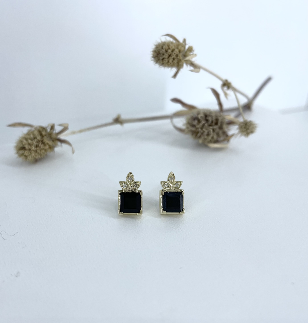 Created Sapphire & Diamond Corner Set Stud Earrings